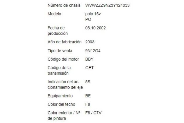 volkswagen polo iv (9n1) del año 2003