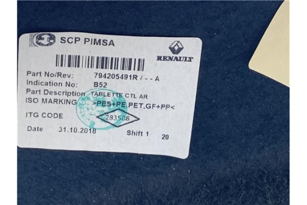 Recambio de bandeja trasero para dacia sandero stepway 2017-2020 1.0 sce stepway 75 (b8jc, b8jd) referencia OEM IAM 794205491R  