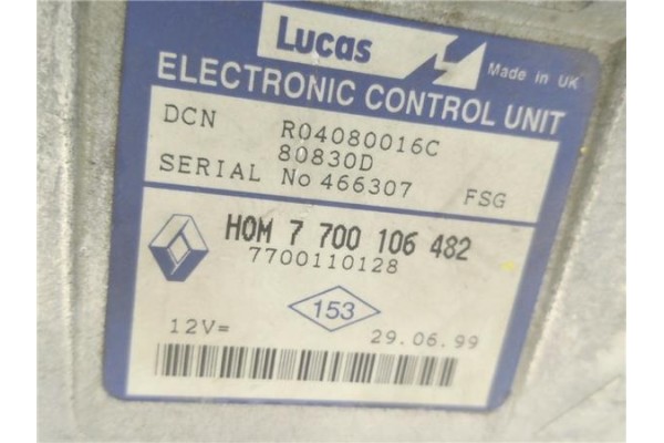 Recambio de centralita para renault trafic furgón (txx) 1.9 d referencia OEM IAM 7700106482 R04080016C 