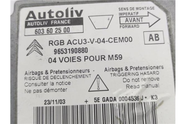 Recambio de centralita airbag para citroen berlingo 2.0 hdi collection combi referencia OEM IAM 9653190880 603602500 