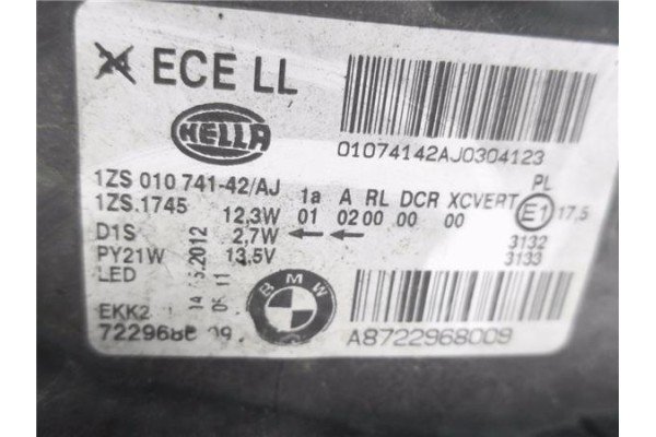 Recambio de faro delantero dcho para bmw serie 1 berlina 5p (f20) 1.6 118i referencia OEM IAM A8722968009 7318327 