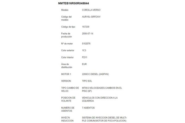 toyota corolla verso (r1) del año 2006