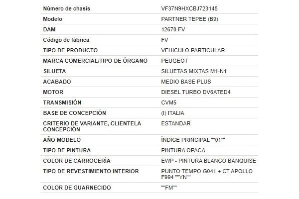 peugeot partner combispace (5f) del año 2011