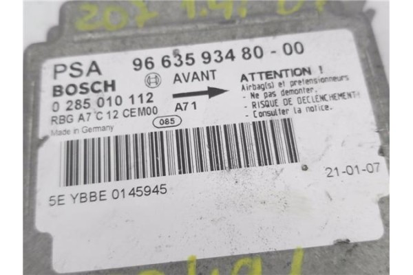 Recambio de centralita airbag para peugeot 207 1.4 16v referencia OEM IAM 9663593480 285010112 