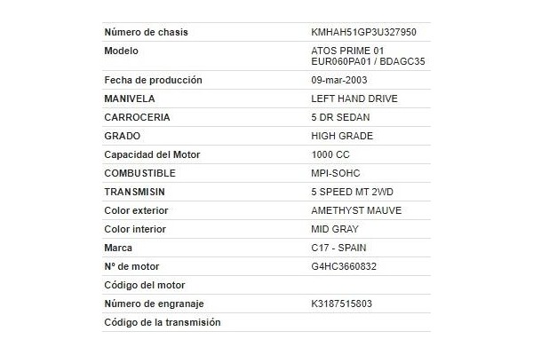 hyundai atos prime (mx) del año 2003
