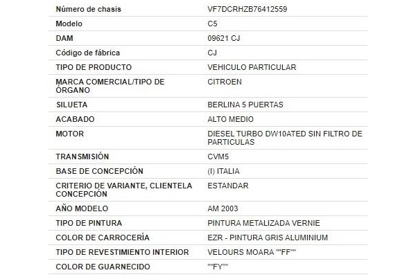 citroen c5 berlina del año 2003