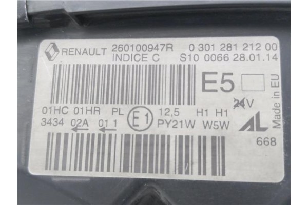 Recambio de faro delantero dcho para renault captur i 1.2 intens referencia OEM IAM 260100947R 30128121200 
