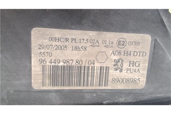 Recambio de faro delantero dcho para peugeot 1007 1.4 dolce referencia OEM IAM 9644998780 89008985 
