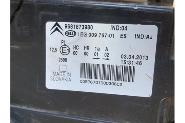 Recambio de faro delantero izquierdo para citroen c3 picasso 1.6 exclusive referencia OEM IAM 9681873980 1EG00976701 