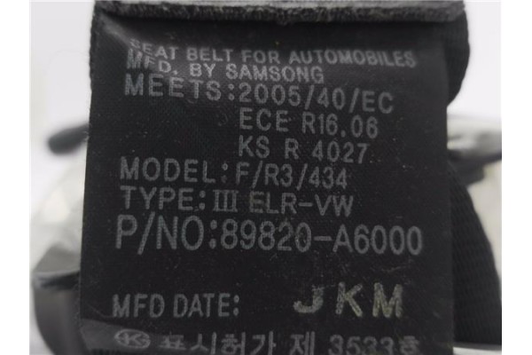 Recambio de cinturon seguridad trasero derecho para hyundai i30 (gd) 1.4 base referencia OEM IAM 89820A6000  