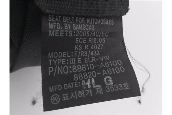 Recambio de cinturon seguridad delantero derecho para hyundai i30 (gd) 1.4 base referencia OEM IAM 88810A6100 88820A6100 