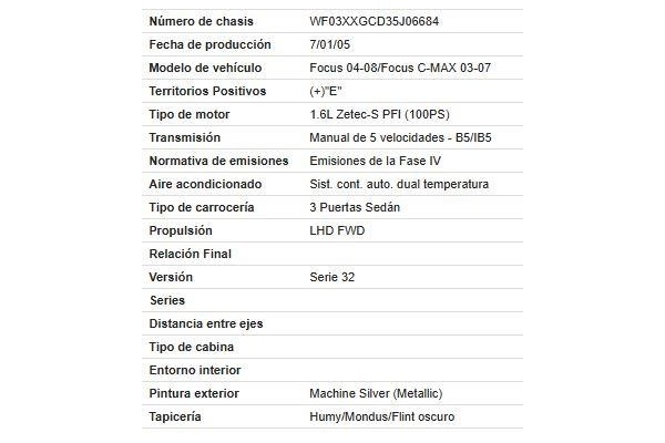 ford focus ii (da_) del año 2005
