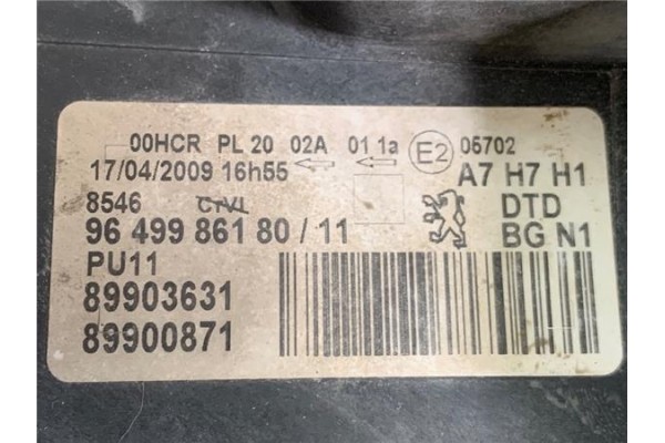 Recambio de faro delantero dcho para peugeot 207 1.4 referencia OEM IAM 964998618011 89903631 