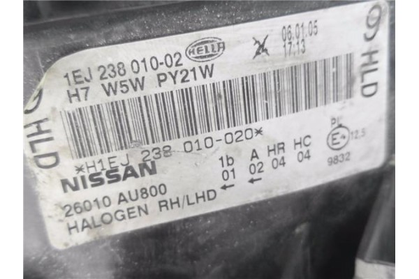 Recambio de faro delantero dcho para nissan primera berlina (p12) 1.9 dci referencia OEM IAM 26010AU800 1EJ23801002 