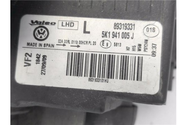 Recambio de faro delantero izquierdo para volkswagen golf vi (5k1) 1.4 advance referencia OEM IAM 5K1941005J 89319331 