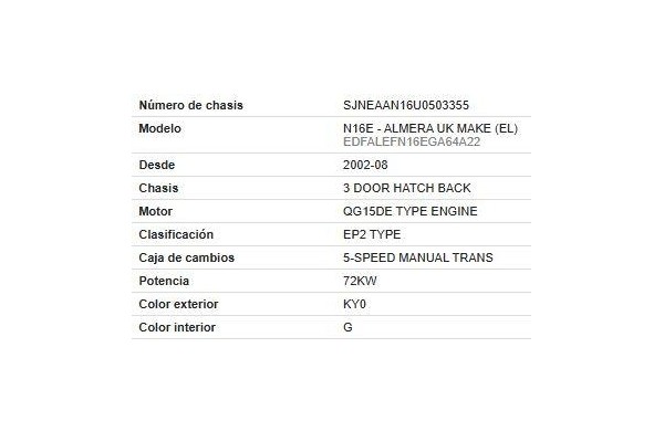 nissan almera ii hatchback (n16) del año 2004
