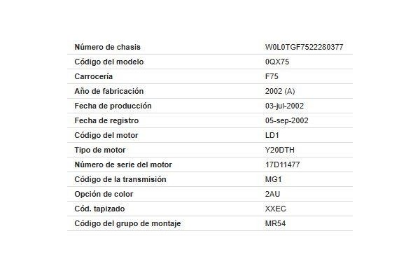 opel zafira a del año 2002