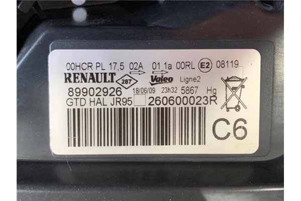 Recambio de faro delantero izquierdo para renault grand scénic iii (jz0/1_) 1.5 dci referencia OEM IAM 260606760R  