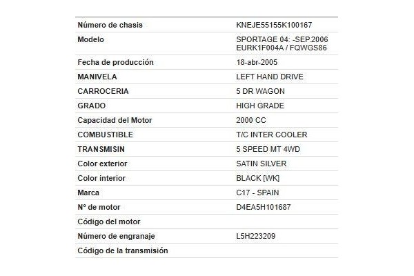 kia sportage (km) del año 2005
