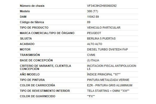 peugeot 308 del año 2009