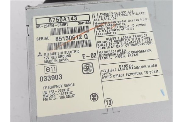 Recambio de autoradio para mitsubishi lancer berlina/ familiar (cs0a/w) vii 2.0 di-d referencia OEM IAM 8750A143 85150612Q 