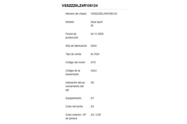 seat ibiza (6l1) del año 2003