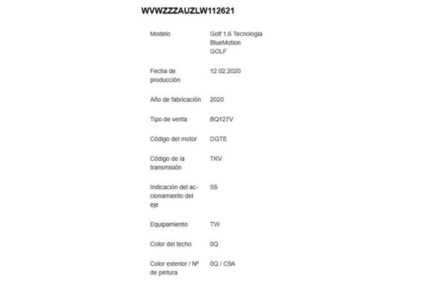 volkswagen golf vii berlina (bq1/be2) del año 2020