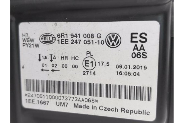 Recambio de faro delantero dcho para volkswagen polo v (6c1) 1.4 advance bmt referencia OEM IAM 6R1941008G 1EE24705110 