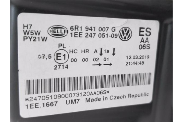 Recambio de faro delantero izquierdo para volkswagen polo v (6c1) 1.4 advance bmt referencia OEM IAM 6R1941007G 1EE24705109 