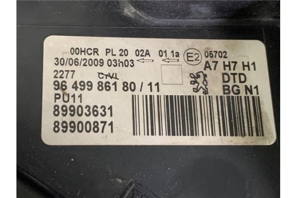 Recambio de faro delantero dcho para peugeot 207 1.6 hdi referencia OEM IAM 9649986180 89903631 