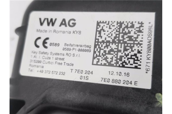 Recambio de kit airbag para volkswagen t6 transporter furgón/combi (sg) 2.0 kombi 4motion referencia OEM IAM 7E0880201AS 7E09596