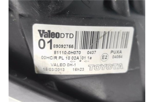Recambio de faro delantero dcho para toyota aygo (kgb/wnb) 1.0 básico referencia OEM IAM 811100H070 89092755 
