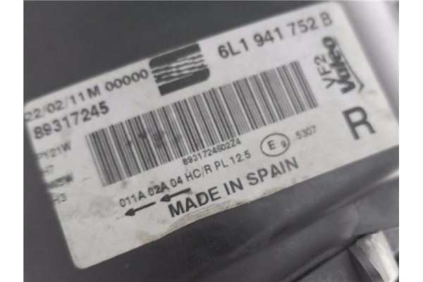Recambio de faro delantero dcho para seat ibiza (6l1) 1.9 tdi referencia OEM IAM 6L1941752B  