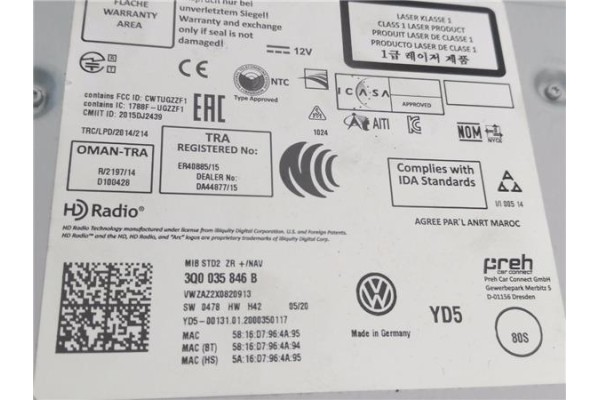Recambio de radio / cd para volkswagen golf vii berlina (bq1/be2) 1.6 sport referencia OEM IAM 3Q0035846B  