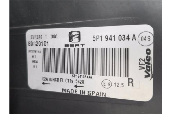 Recambio de faro delantero dcho para seat altea (5p1) 1.9 tdi referencia OEM IAM 5P1941034A 89320101 