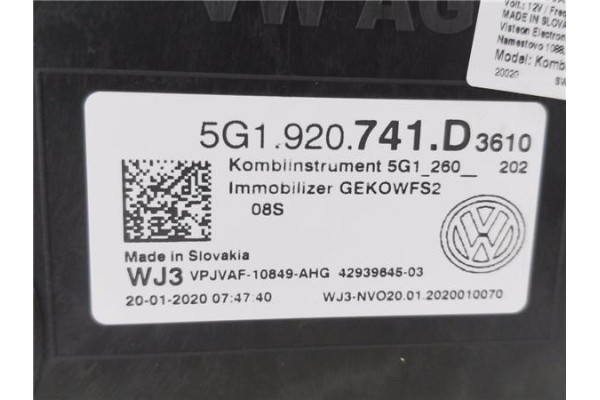 Recambio de cuadro completo para volkswagen golf vii berlina (bq1/be2) 1.6 sport referencia OEM IAM 5G1920741D  