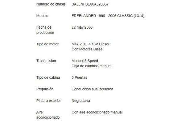 land rover freelander (ln) del año 2006