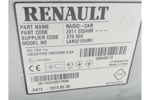 Recambio de autoradio para renault clio iv 1.5 business referencia OEM IAM 281155249R 281155249RT 