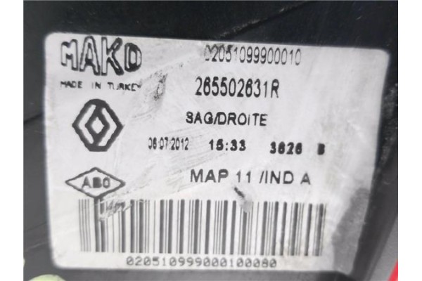 Recambio de piloto trasero derecho para renault clio iv 1.5 business referencia OEM IAM 265502631R  