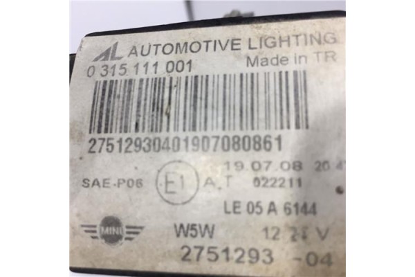 Recambio de faro antiniebla derecho para mini mini (r56) 1.6 cooper d referencia OEM IAM 2751293 0315111001 
