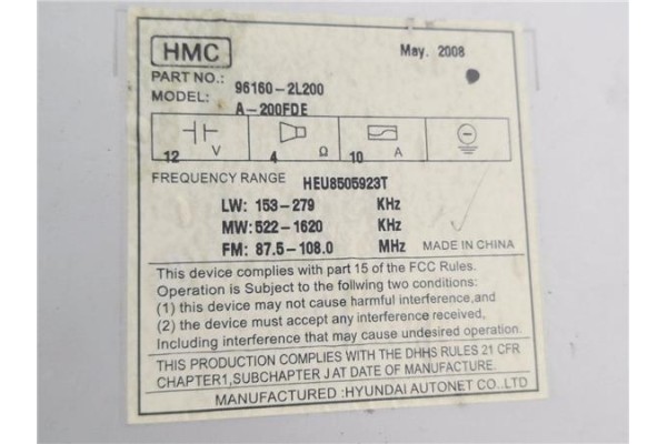 Recambio de autoradio para hyundai i30 (fd) 1.6 crdi referencia OEM IAM 961602L200  