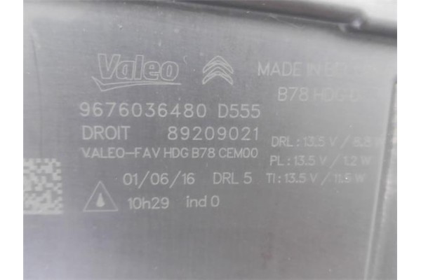 Recambio de faro delantero dcho para citroen c4 grand picasso/spacetourer 2.0 exclusive referencia OEM IAM 9676036480  