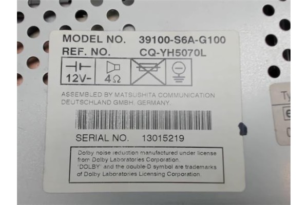 Recambio de radio / cd para honda civic vii 1.6 referencia OEM IAM 39100S6AG100 13015219 