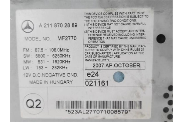 Recambio de radio / cd para mercedes-benz clase e (bm 211) berlina 3.0 e 280 cdi (211.020) referencia OEM IAM A2118702889  