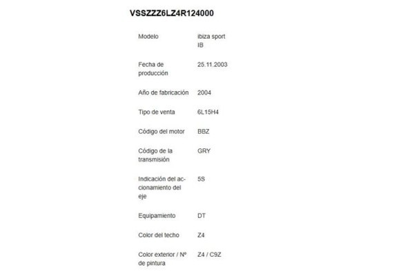seat ibiza (6l1) del año 2004