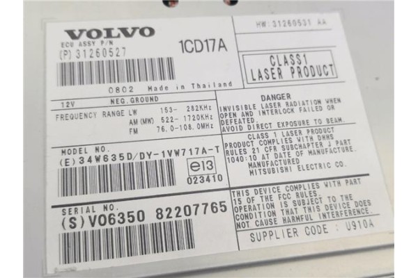 Recambio de autoradio para volvo c30 1.6 d referencia OEM IAM 31260527 1CD17A 