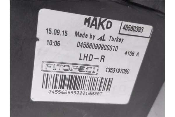 Recambio de faro delantero dcho para fiat iii fiorino (225) 1.3 d multijet referencia OEM IAM 45560393 1353197080 