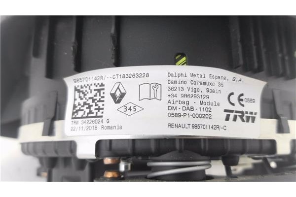 Recambio de airbag volante para dacia sandero stepway 2017-2020 1.0 sce stepway 75 (b8jc, b8jd) referencia OEM IAM 985701142R 34