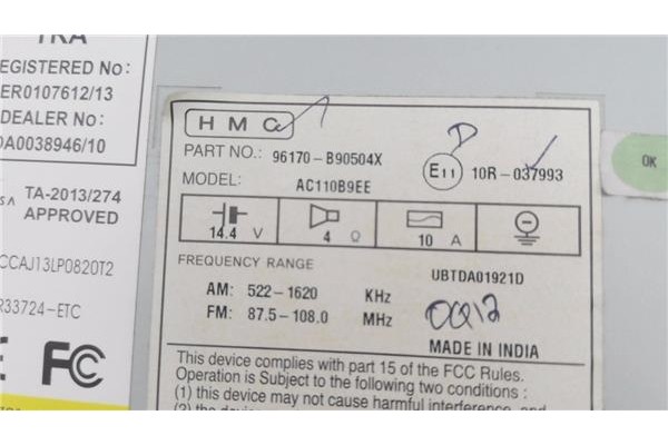 Recambio de radio / cd para hyundai i10 (pa) 1.2 classic referencia OEM IAM 96170B90504X AC110B9EE 