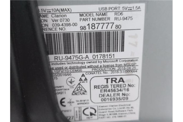Recambio de autoradio para citroen c3 1.2 97 edition referencia OEM IAM 9828132480 9818777780 